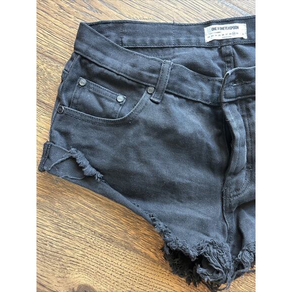 One Teaspoon Shorts 29 Bandits Black Denim - Picture 2 of 7